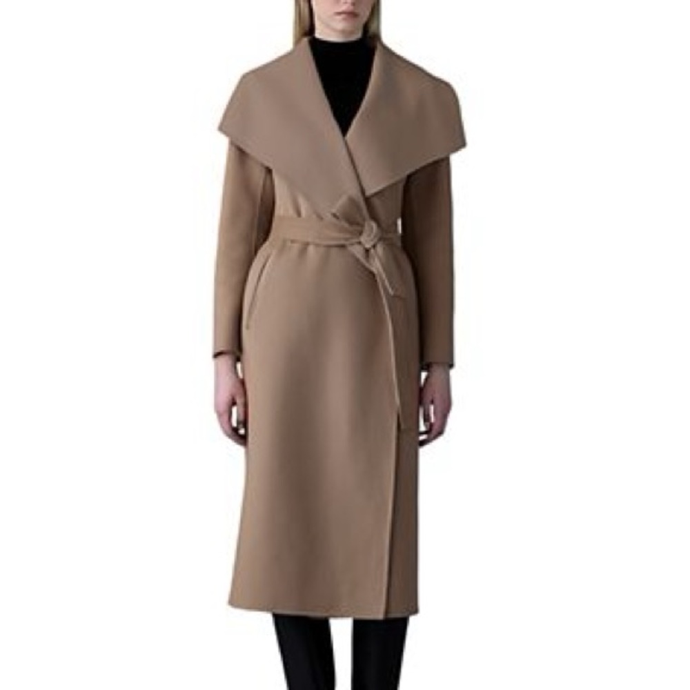 Tahari Wrap Coat Elegant Tan/Taupe Long Coat Small